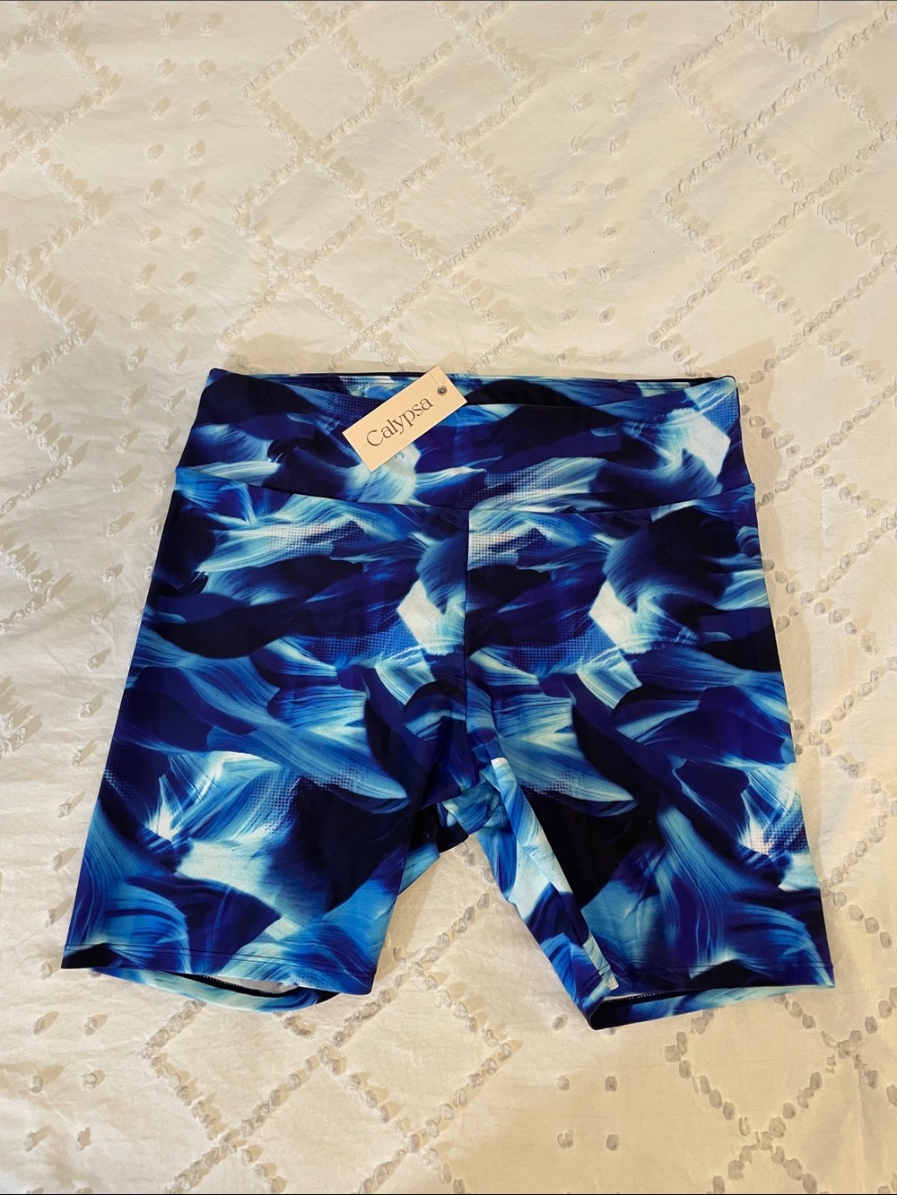 Calypsa Women's Blue Abstract Bike Swim Shorts Bikini Bottoms